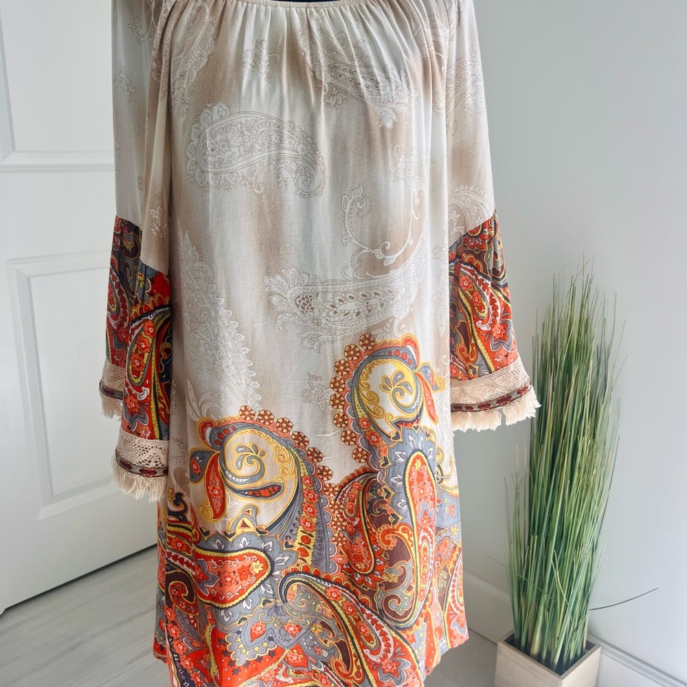 Entro Fringed Paisley Mini Dress
